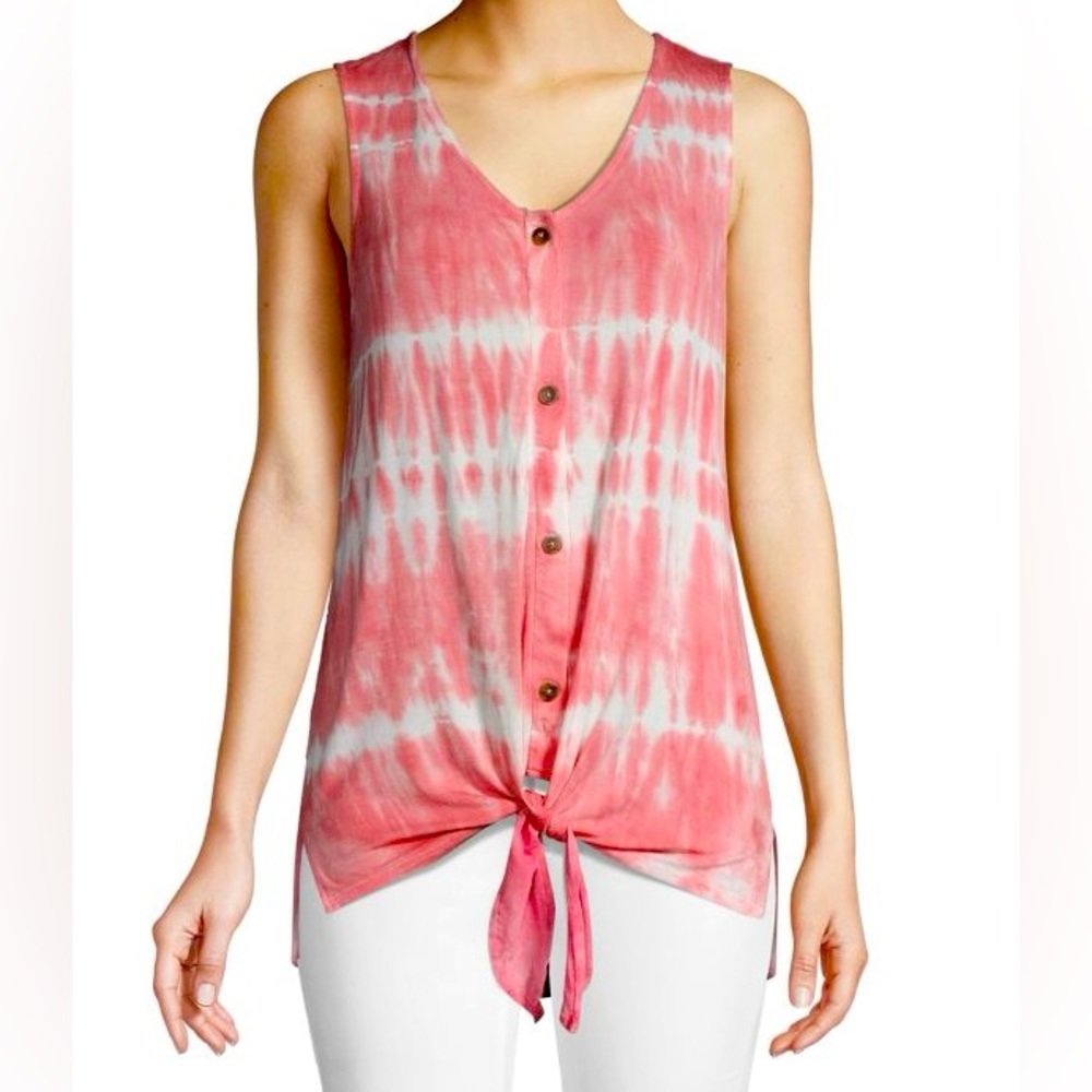 C&C CALIFORNIA Rose Pink Tie-Dye Button Up Sleeveless Top‎